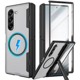 For Samsung Galaxy Z Fold 6 Magnetic Case, [Compatible With Magsafe] Fold6 Phone Case With Hinge Protection Screen Protector Scratch-Resistant Kickstand Protective Cover For Z Fold 6 Black