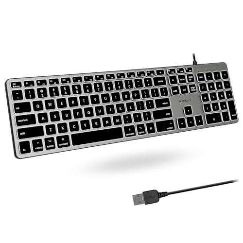 Backlit Mac Keyboard - Quiet, Sleek, And Functional - 3 Brightness Levels, 107 Keys, 5Ft Usb Wired - Apple Keyboard - Backlit Wired For Mac, Imac, Macbook Pro/Air - Space Gray