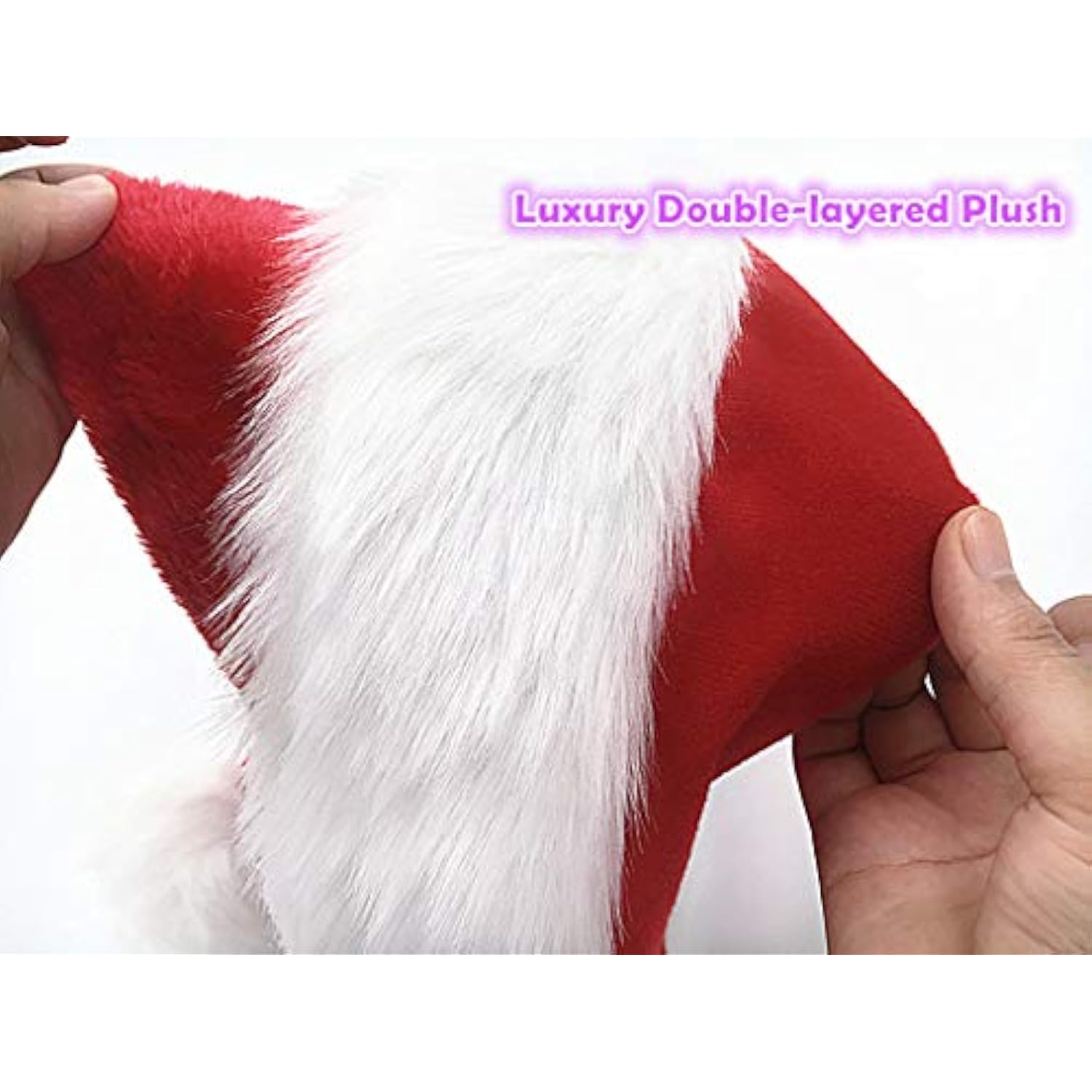 Christmas Santa Hat,Thickened Double-Layered Luxury Plush Adults' Santa Claus Xmas Cap Hat(2Pcs)