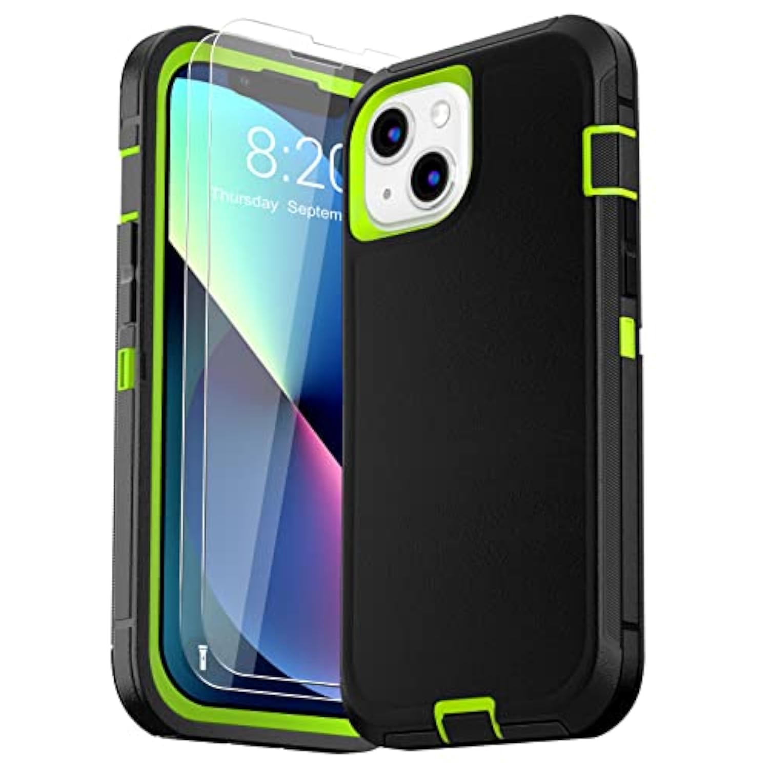 For Iphone 13 Case (6.1"), With 2 Tempered Glass Screen Protector [Heavy Duty Military-Grade Full Body Drop Protection] Shockproof Tough Durable 6.1 Inch?Blackgreen?