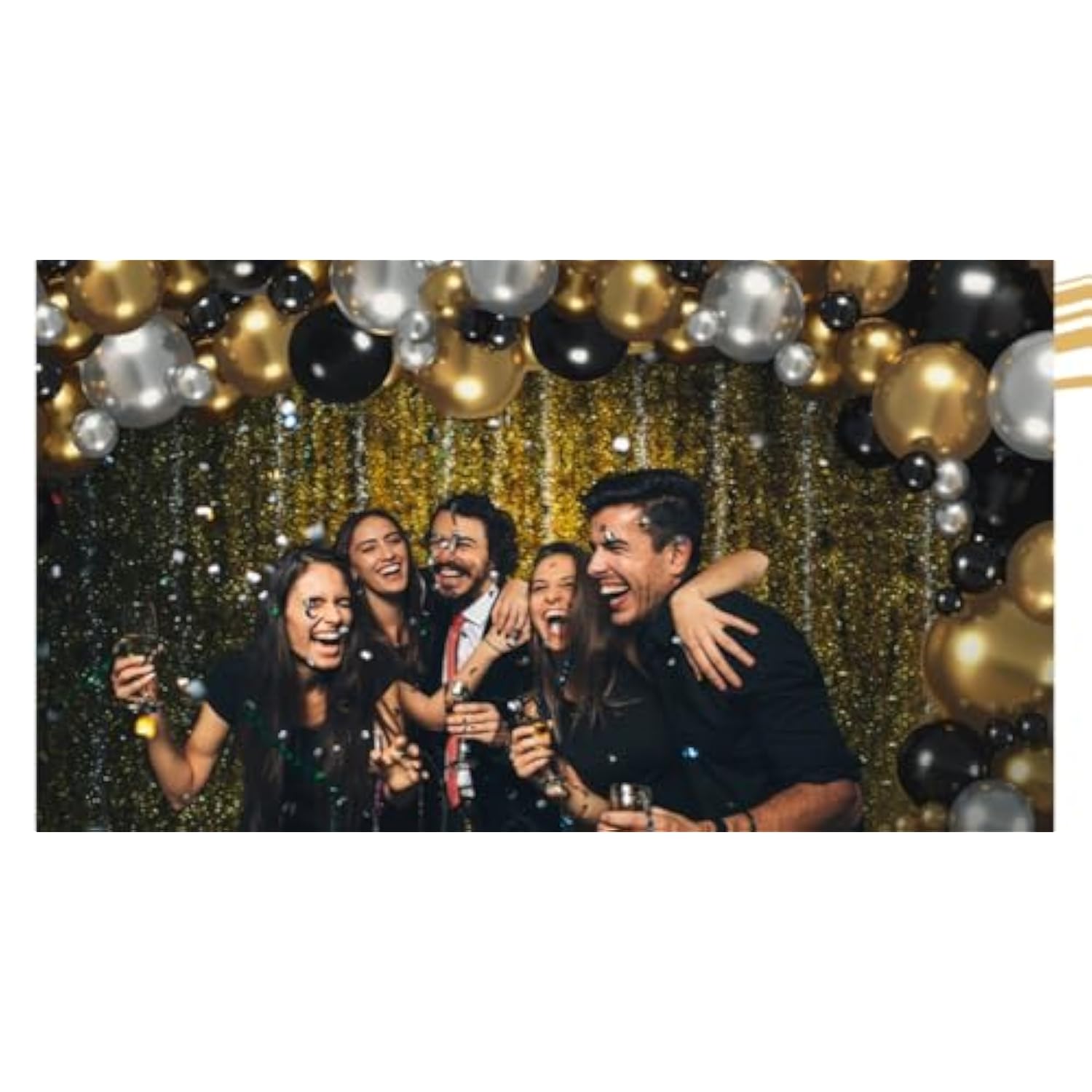 Black Gold & Silver Balloon Arch Kit 5-18 Inch Sizes for New Year & Parties