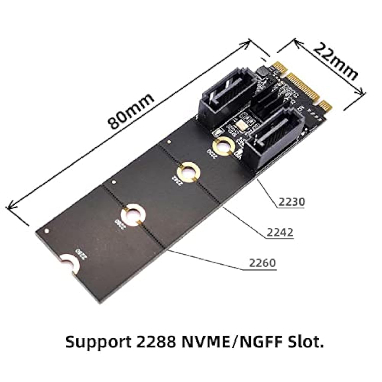 Cablecc PCI Express NGFF Key B+M to SATA 3.0 6Gbps Dual Ports Vertical Adapter