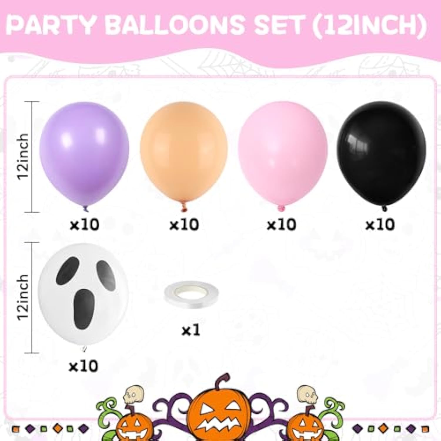 52pcs Halloween Balloons 12 Inch Pink Black Orange Purple Ghost Printed Party Decorations