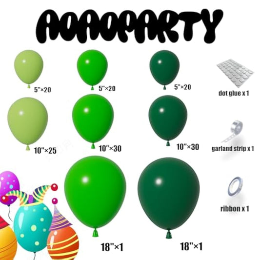 Green Balloons Garland Arch Kit Different Sizes Pack 150Pc 18Inch 10Inch 5Inch Latex Lime Green Dark Green Emerald Green Balloons For Birthday Graduation Baby Shower Jungle Party Decorations