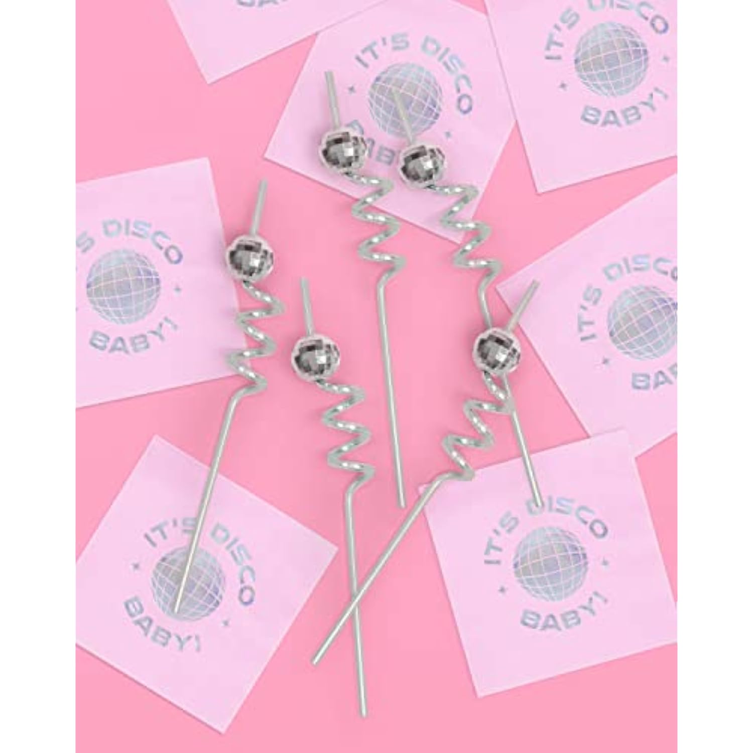 Disco Ball Reusable Swirly Straw Set - 16 Pc | Groovy Birthday Party Supplies, Last Disco Bachelorette Decorations, 70S, Space Cowboy