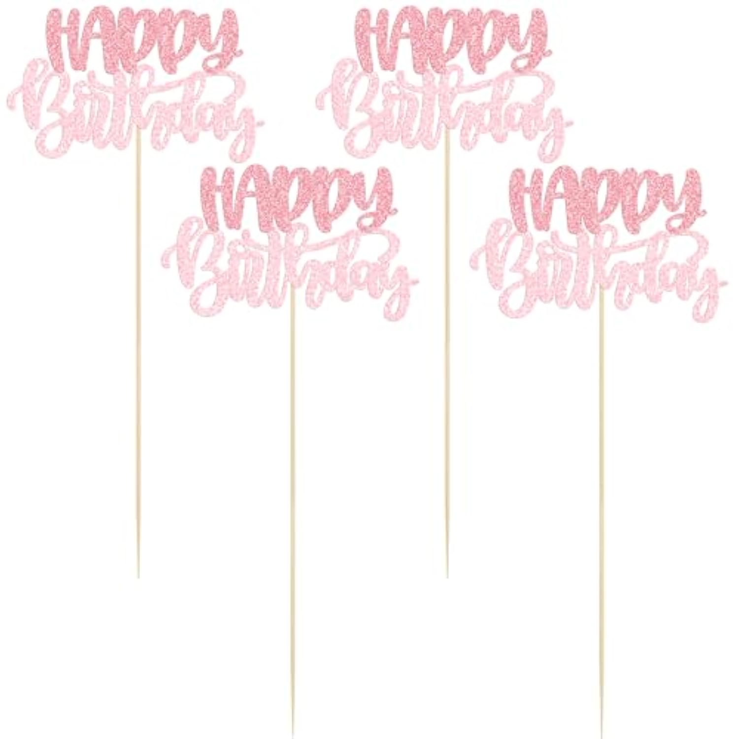 12Pcs Happy Birthday Centerpieces Sticks Double Sided Glitter Birthday Party Decorations Anniversary Table Flower Centerpiece For Celebrating Party Supplies Pink Light Pink
