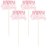 12Pcs Happy Birthday Centerpieces Sticks Double Sided Glitter Birthday Party Decorations Anniversary Table Flower Centerpiece For Celebrating Party Supplies Pink Light Pink