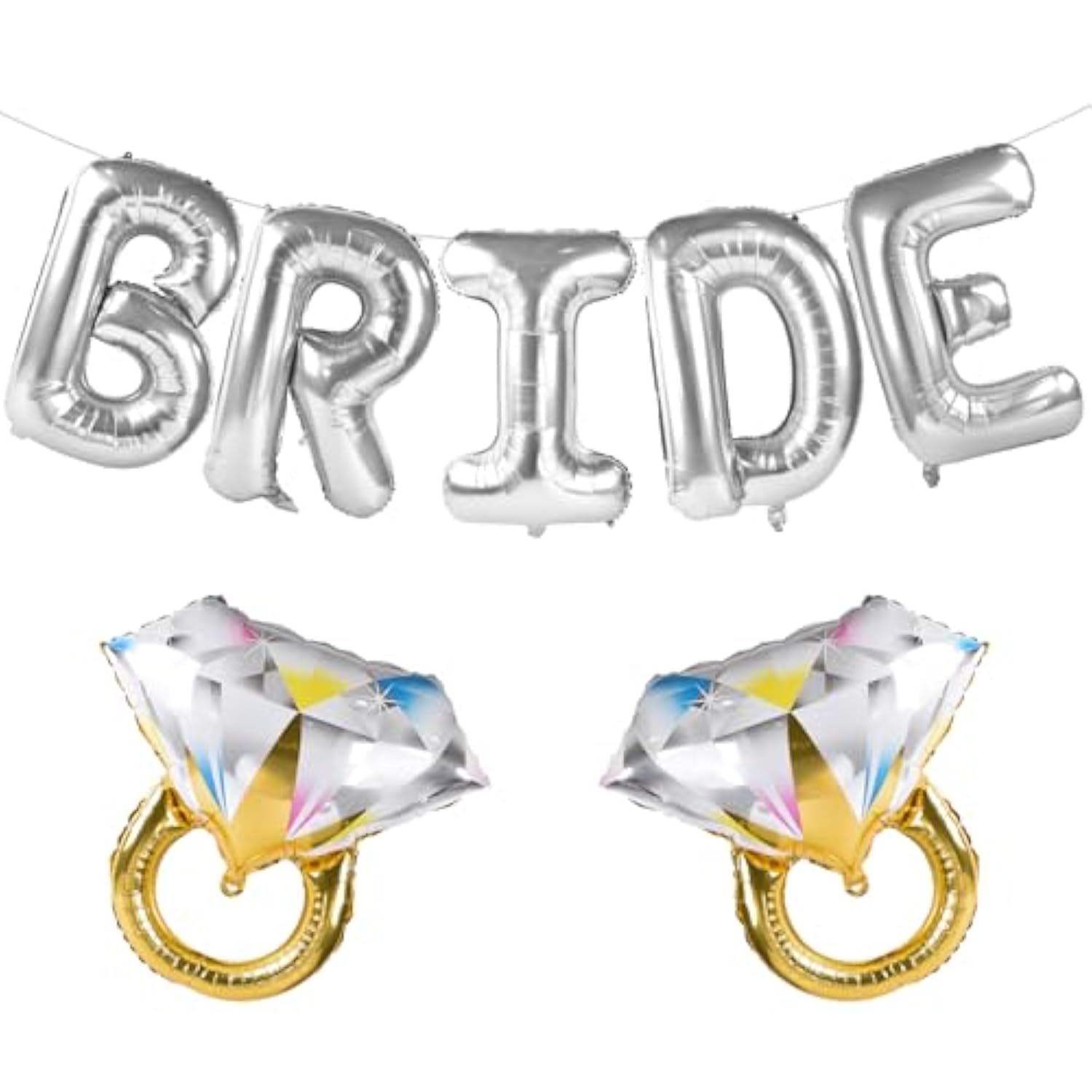 7pcs Large Silver Bride Balloons with 2 Ring Balloons for Bridal Shower Decor