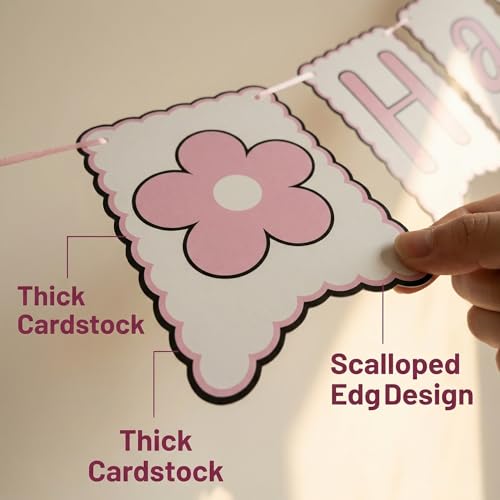 Happy Mothers Day Banner - Pre-assembled Mothers Day Decorations for Party, Mother's Day Best Mom Ever Flower Sign Bunting Garland for Home Fireplace Wall Office Photo Props Pink