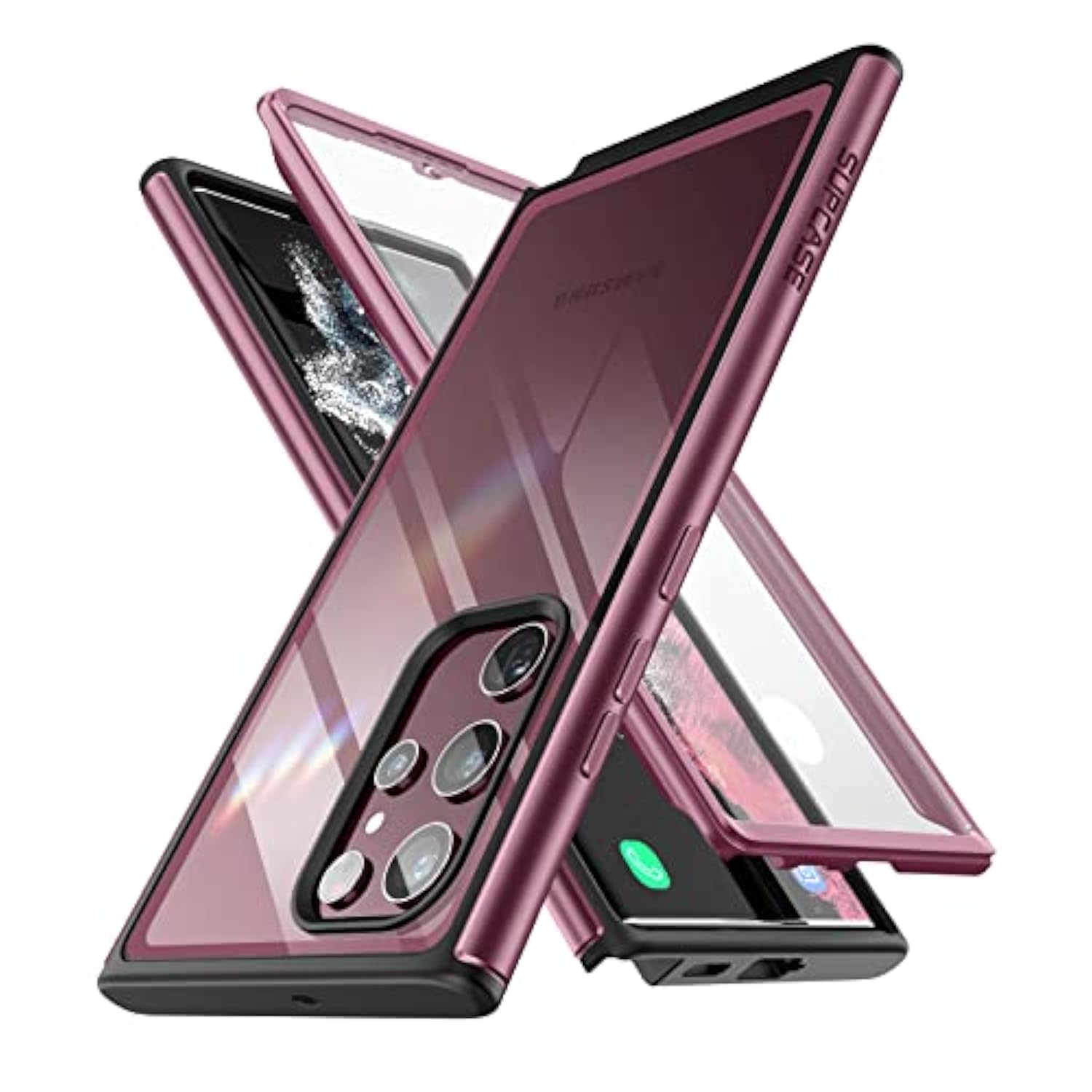 SUPCASE for Samsung Galaxy S22 Ultra Case (Unicorn Beetle Edge Pro), [Built-in Screen Protector] [Military-Grade Protection] Slim Frame Clear Protective Phone Case for S22 Ultra 5G 2022, Wine