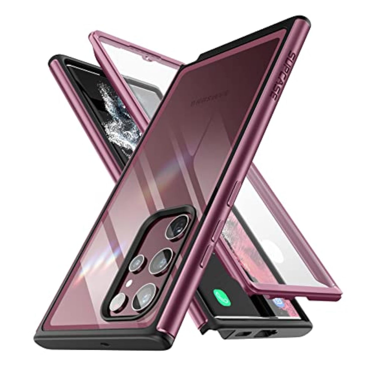 SUPCASE for Samsung Galaxy S22 Ultra Case (Unicorn Beetle Edge Pro), [Built-in Screen Protector] [Military-Grade Protection] Slim Frame Clear Protective Phone Case for S22 Ultra 5G 2022, Wine