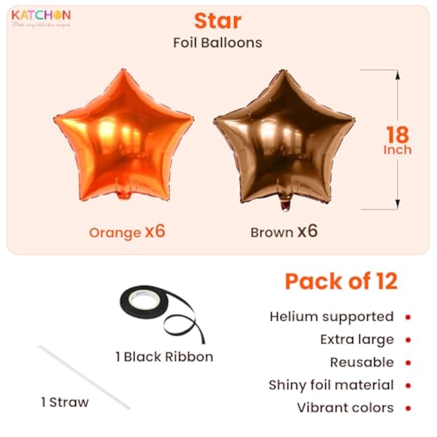 12pcs Metallic Brown Orange Star Foil Balloons 18 Inch for Fall Thanksgiving Party Decor