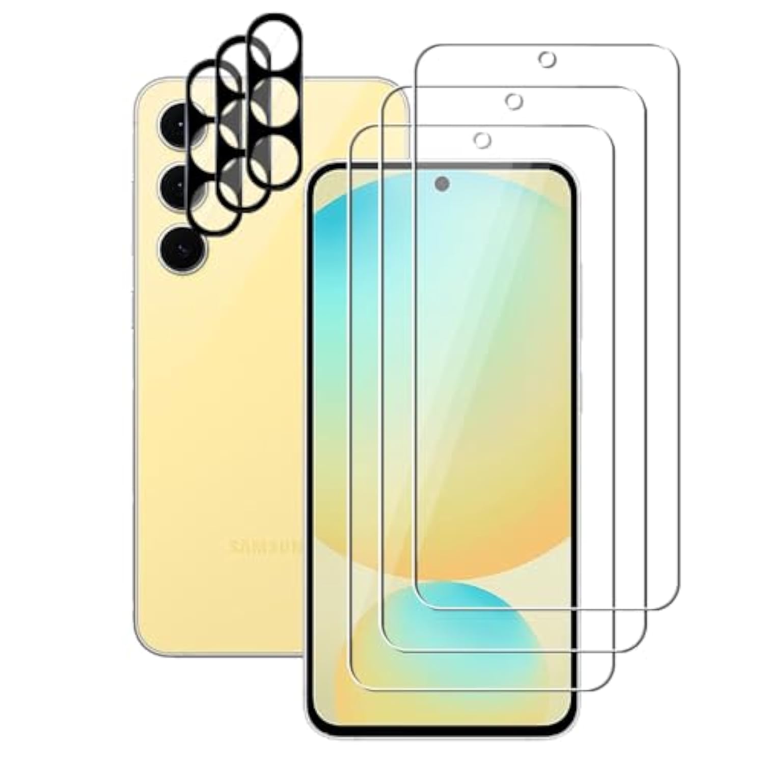 (3+3) For Samsung Galaxy S24 Fe 5G (3 Pack) Tempered Glass Screen Protector And (3 Pack) Camera Lens Protector, 9H Hardness, 2.5D, Anti Scratch, Hd Clear
