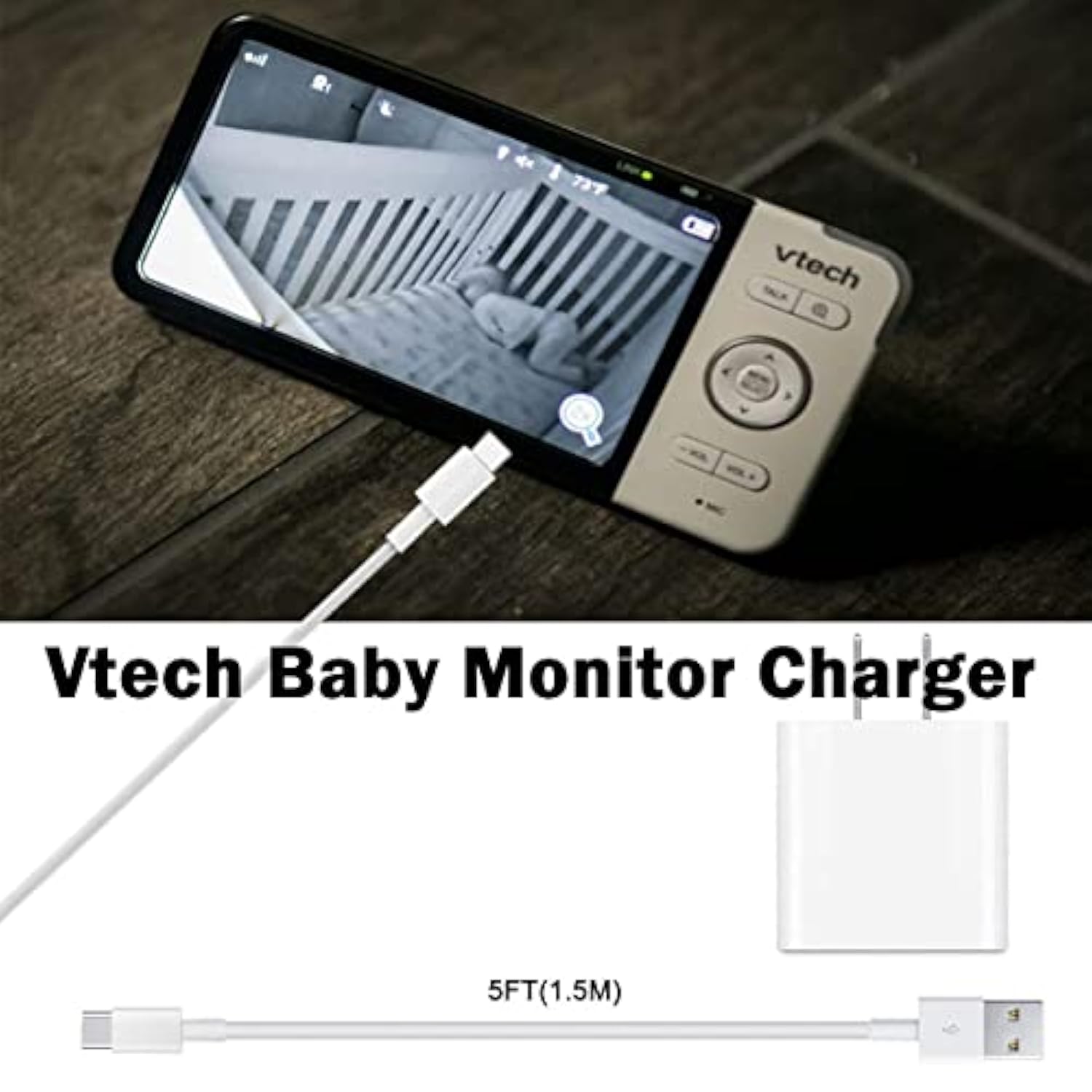 5V Ac Power Adapter Charger And 5Ft Usb Charging Cord Cable Compatible With Vtech Rm5754/Hd/2Hd, Vtech Rm5764/Hd/2Hd, Vtech Rm5864/Hd/2Hd, Vtech Rm7754/Hd/2Hd, Vtech Rm7764/Hd/2Hd Video Baby Monitor