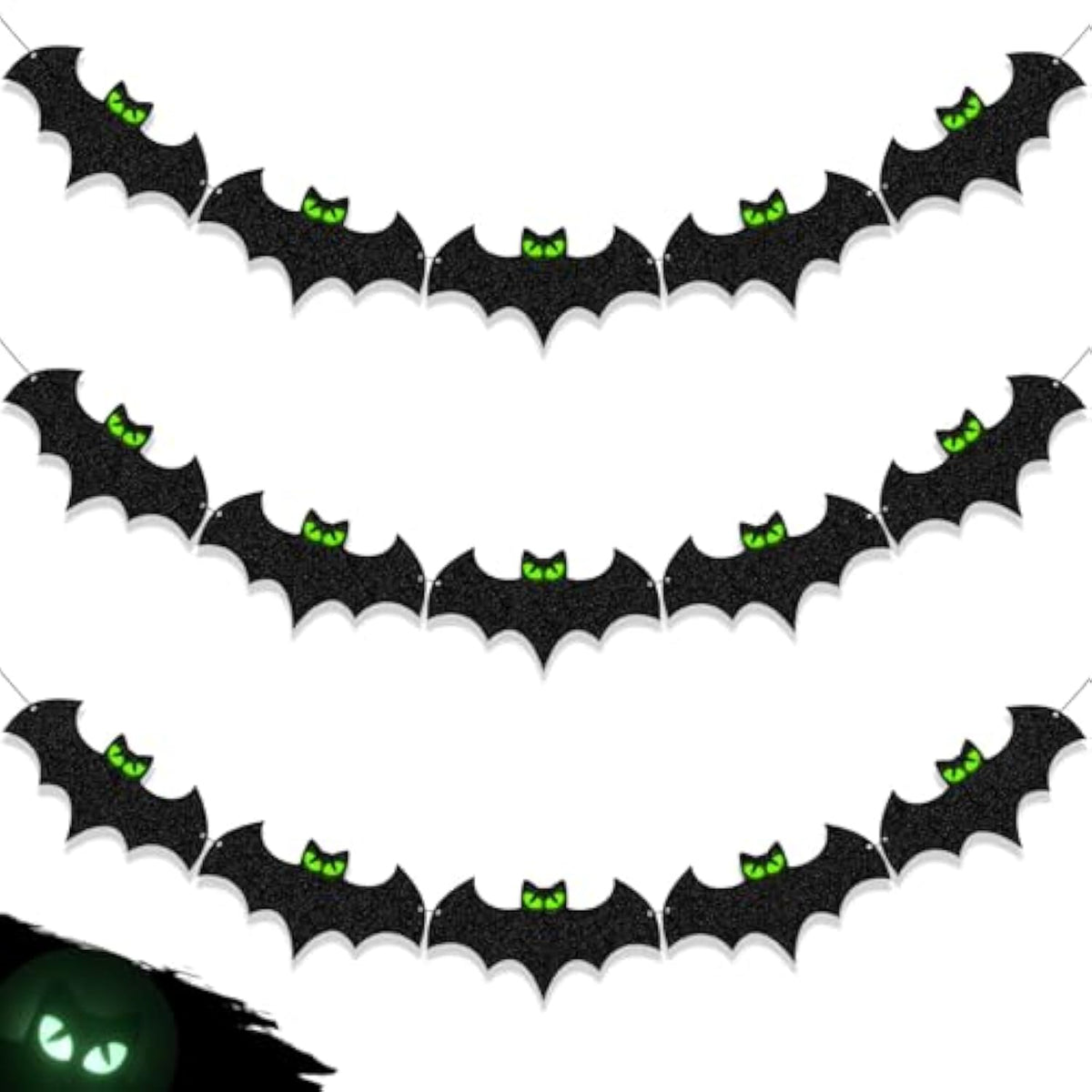 Halloween Decorations - Glow Eyes Bats Banner For Halloween Bats Decor (Pre-Strung)