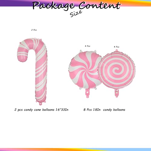 Sweet Candy Balloon Christmas Pink Lollipop Candy Cane Balloons 10 Pcs Set