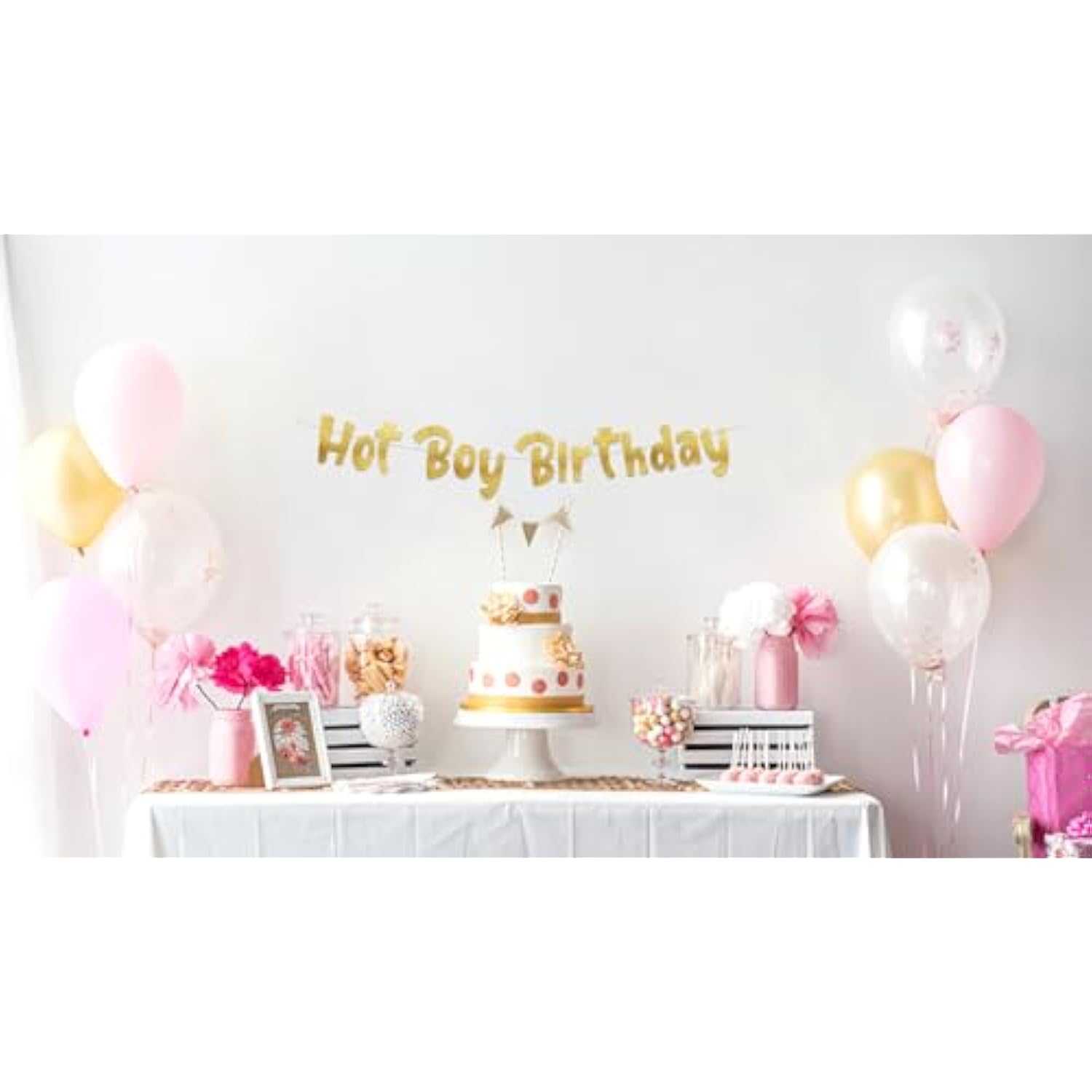 Hot Boy Birthday Gold Glitter Banner - Funny Birthday Party Decorations, Supplies, Ideas, And Gifts For Men - 21St -25Th - 30Th - 40Th Birthday