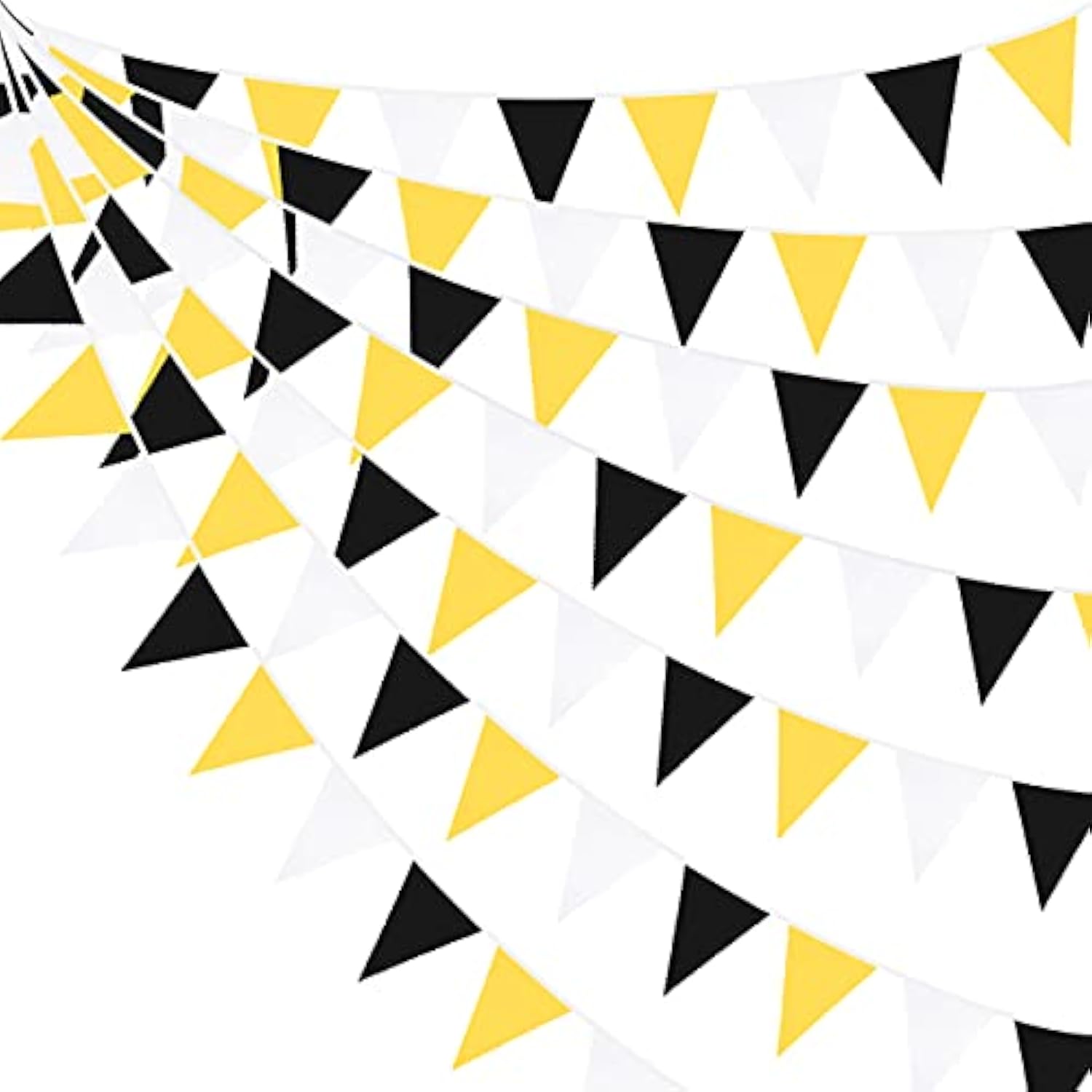 32Ft Yellow Black White Pennant Banner – 36Pc Bee Theme Fabric Bunting Garland