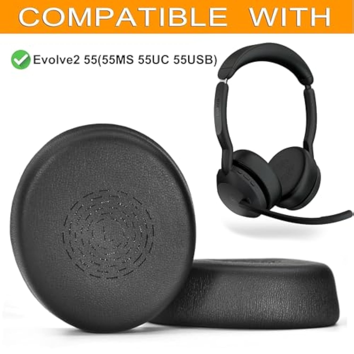 Evolve2 55 Ear Pads And Microphone Foam - Replacement Ear Cushions Compatible With Jabra Evolve2 55(55Ms 55Uc 55Usb) Wireless Headset, Ear Pads Cushions With Softer Protein Leather