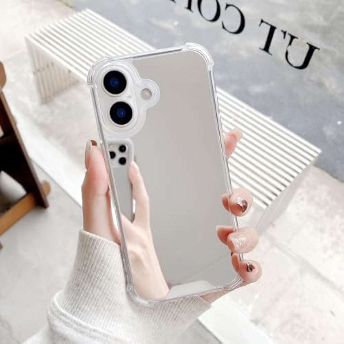 Designed For Iphone 16 Mirror Case [Four Corner Guard Shockproof] Hard Back Soft Bumper Protective Cover For Girls Woman Makeup Touch Up Back Camera Selfies 6.1 Inch 2024 (Mirror16)