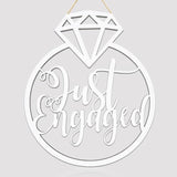 Engagement Party Decorations, Just Engaged Wooden Sign For Engagement Decorations, Diamond Ring Photo Props For Bachelorette Wedding Bridal Shower Party?White?