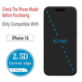 (2 Pack) Designed for iPhone 16 Tempered Glass Screen Protector, Full Coverage, Anti Scratch, Bubble Free