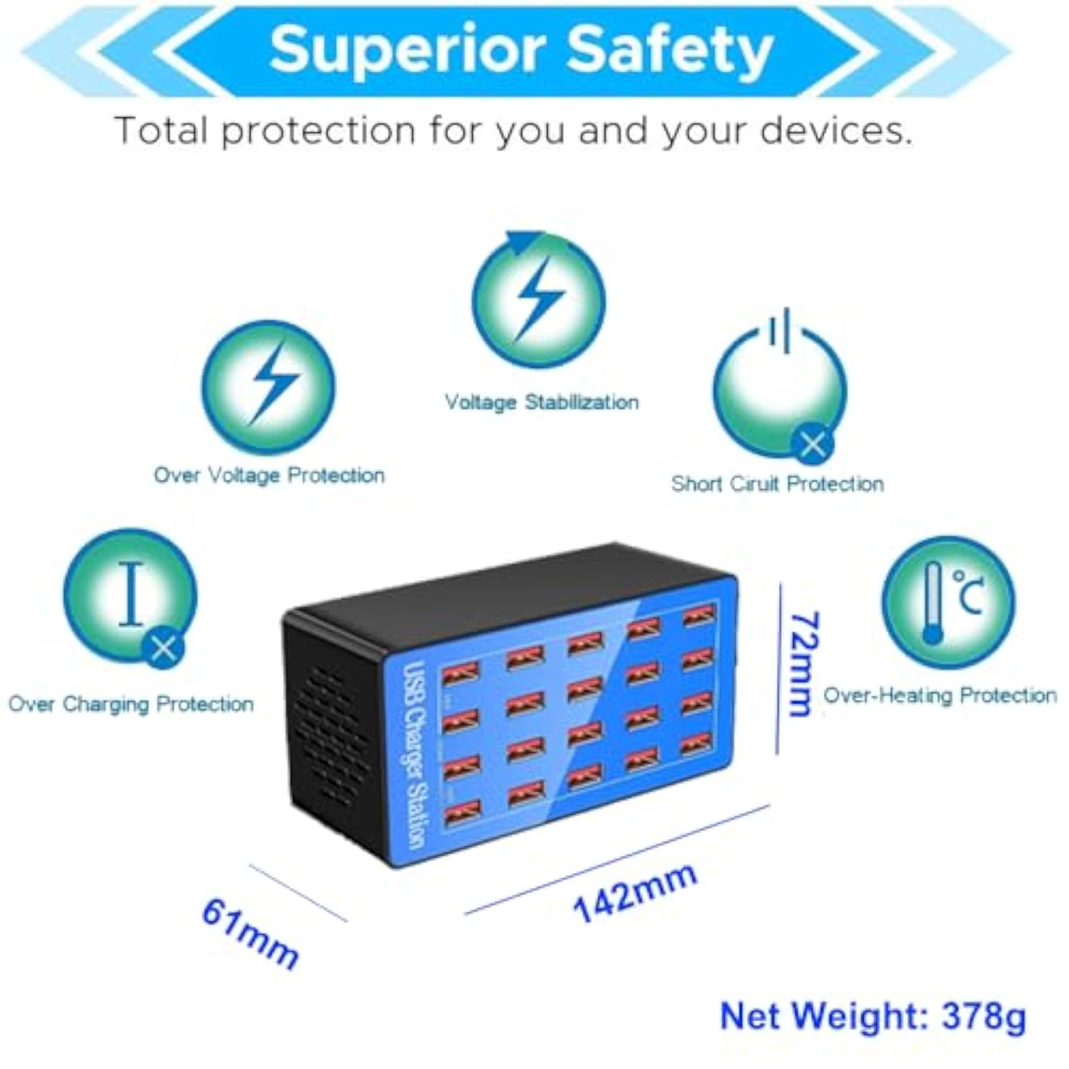 Usb Charging Station, 20-Port 100W/20A Multi-Usb Charger Station For Smartphones, Tablets, And Other Devices