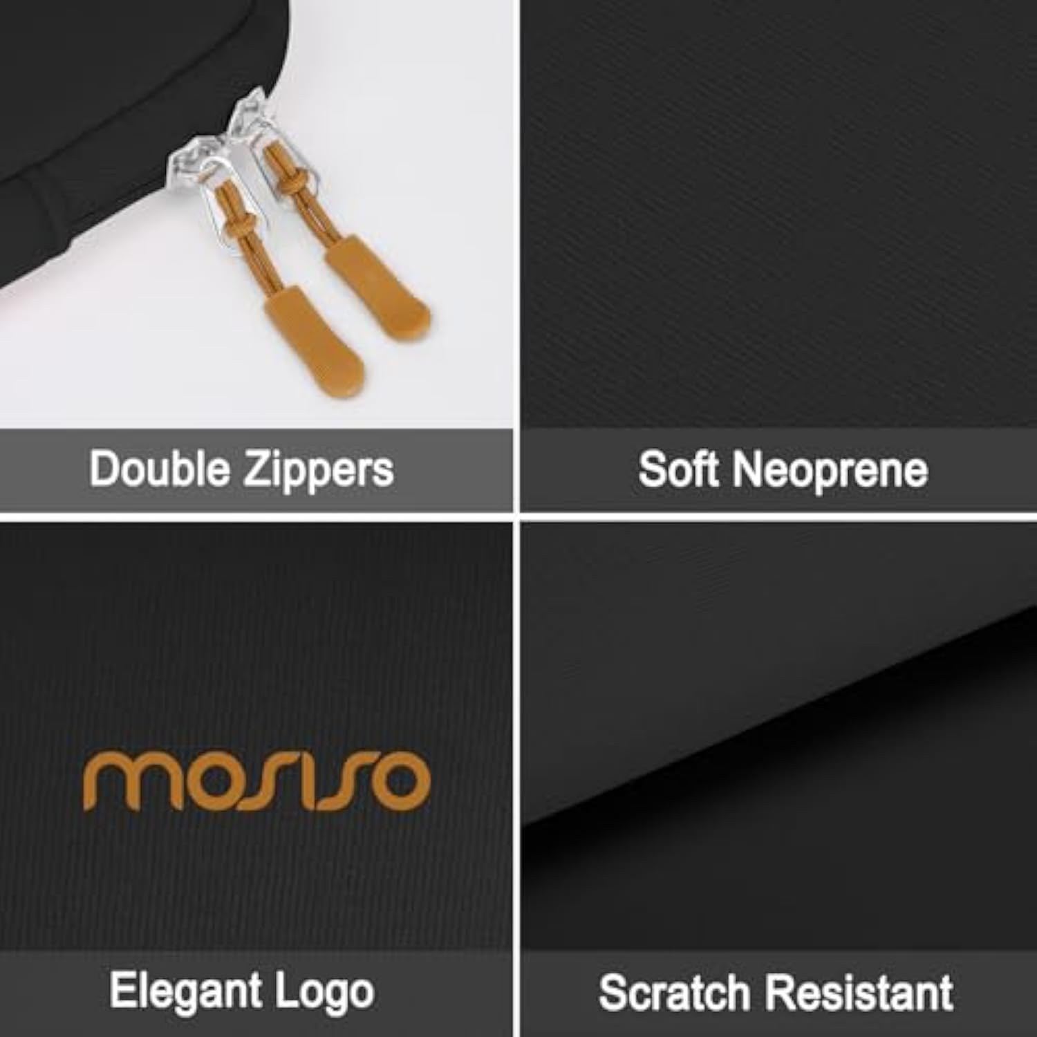 MOSISO 13.3 inch Laptop Case, 13-13.3 inch Laptop Sleeve Compatible with MacBook Air 13 13.6/Pro 13/Pro 14,HP Dell ASUS Lenovo Notebook, Portable Neoprene Carrying Computer Bag with Bevel Pocket,Black