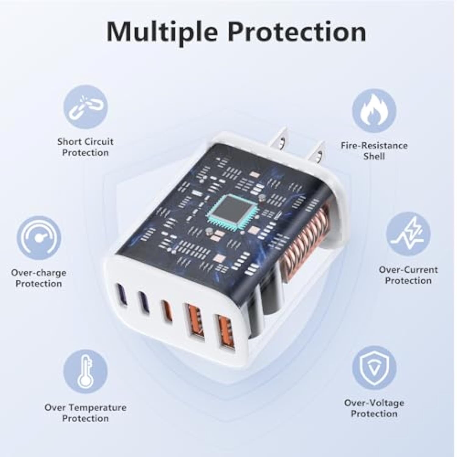 Usb C Fast Charging Block, 40W 5-Port 3 Usb C/2 Usb A Wall Multi Charger Plug, Type C Power Adapter Brick Cube Box For Apple Iphone 17 Pro Max/17 Air/16 Pro Max/15 Pro/14/13 Mini/12/Xs/Xr/Ipad/Samsung