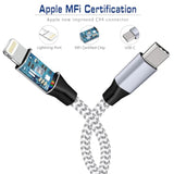 1Ft 2Pack Usb C To Lightning Cable Short, Mfi Certified, Power Delivery, Nylon Braided, Fast Charging For Iphone14/13/12/11/8/Xr/Xs/X/8 Plus/Se/Ipad
