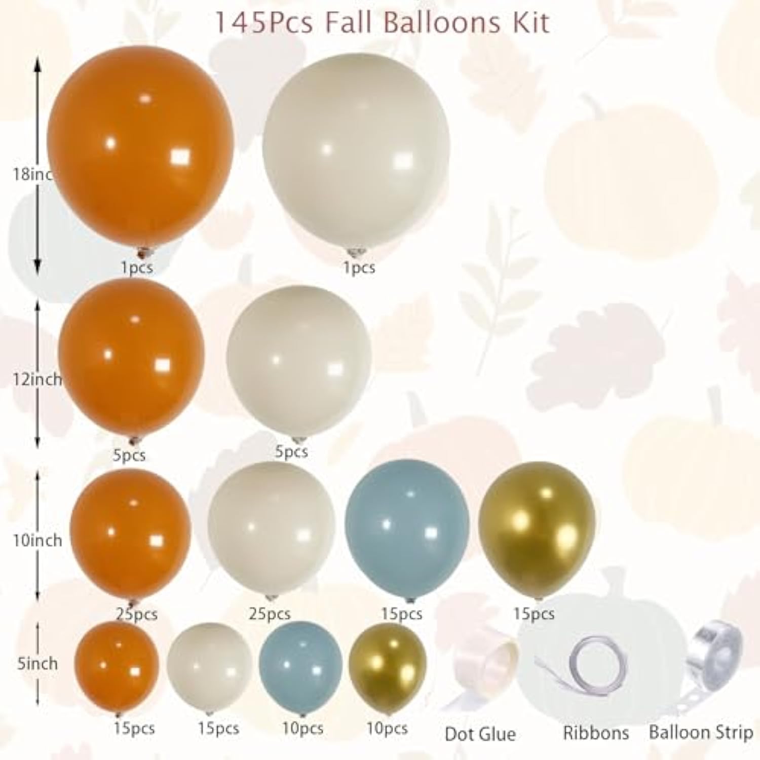 145PCS Fall Balloon Arch Kit with Dusty Blue Orange White Gold Balloons for Party