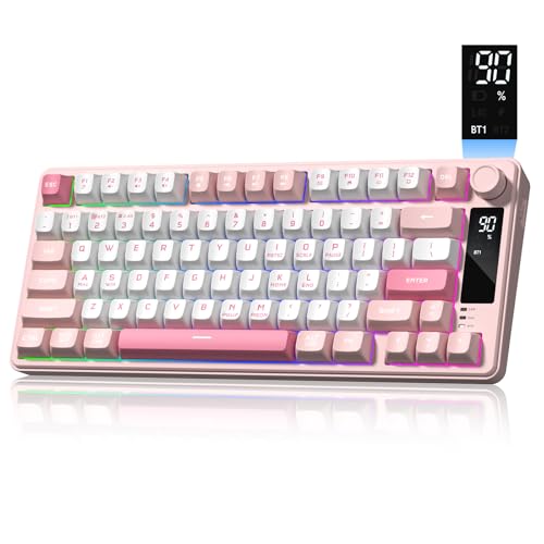 Womier Dk75 75% Wireless Gaming Keyboard, Rgb Backlit Creamy Keyboard With Multifunction Knob & Screen, Tri-Mode 2.4Ghz/Usb-C/Bt5.0, Anti-Ghosting No-Conflict Silent Membrane Keyboard For Mac Windows