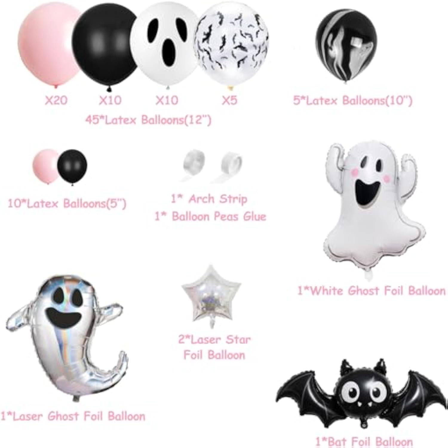 92 Packs Pink Black Halloween Birthday Party Kit Happy Boo Day Banner Cake Topper Ghost Cupcake Toppers Skeleton Bat Mylar Balloons For Pink And Black Halloween Birthday Party Decorations