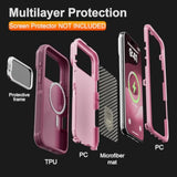 Heavy Duty iPhone 17 Pro Case with Magnetic Closure, 6.3 Inch, Purple-Pink