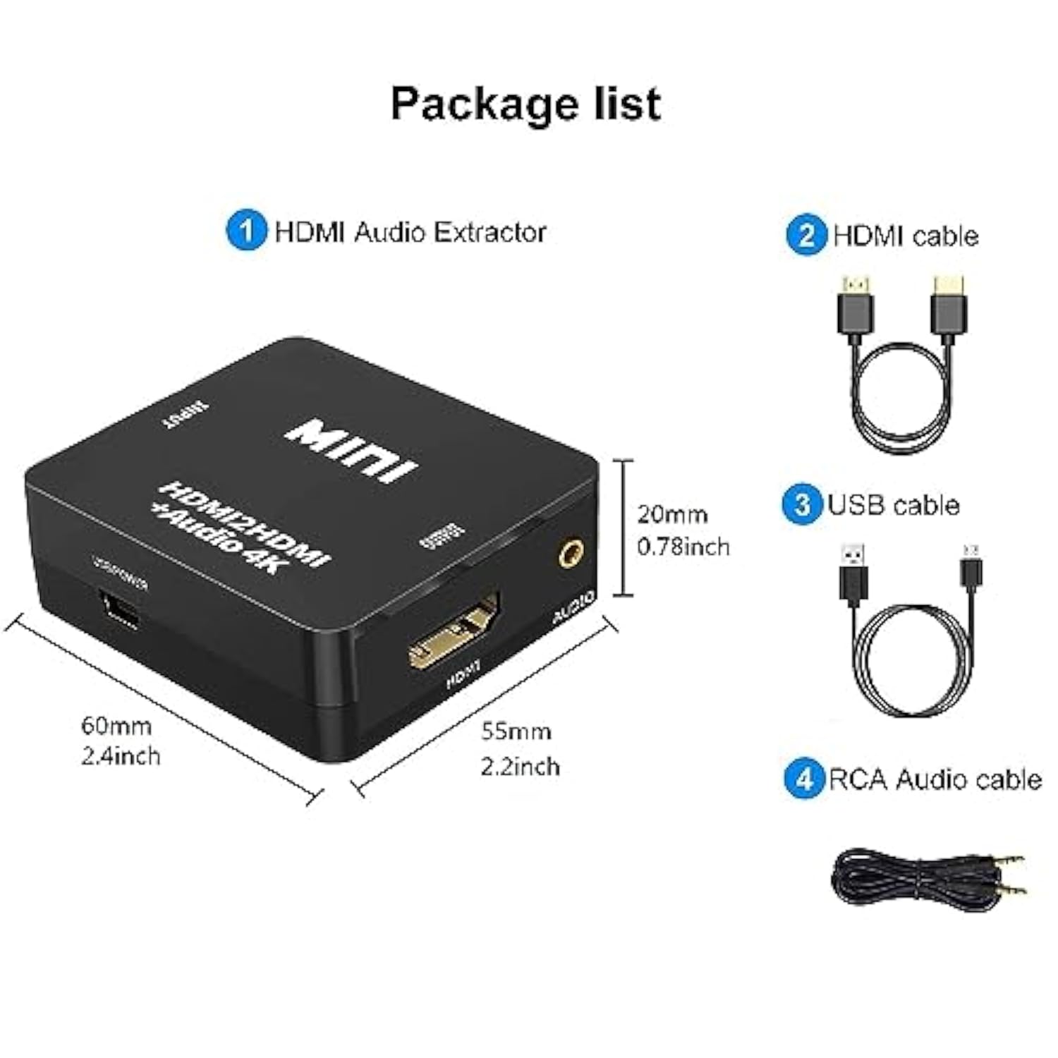 Hdmi Audio Extractor, 4K Hdmi To Hdmi Splitter 3.5Mm Aux Audio 1080P, Compatab