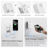 3 In 1 Portable Charger Power Bank 10000Mah With Built-In Retractable Cables And Foldable Wall Plug, 30W Max Travel Essentials Battery Pack Fast Charging Powerbank For Iphone 17 16 15 14 Pixel
