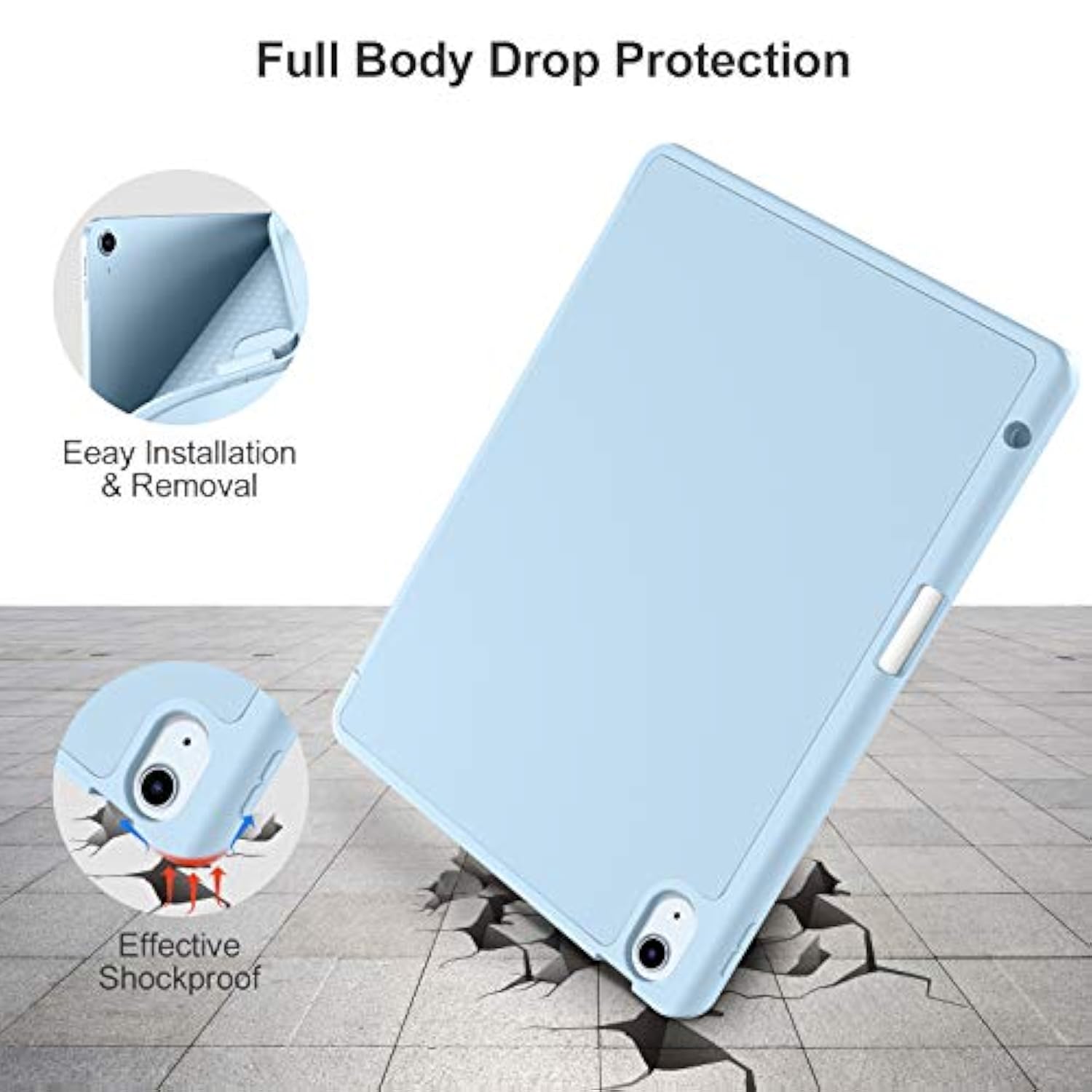 Compatible With Air 11 Inch Case 7Th/6Th Generation (M3/M2) 2025/2024, For Air 5Th/4Th Generation Case 10.9 Inch 2022/2020 With Pencil Holder[Auto Sleep/Wake], Sky Blue