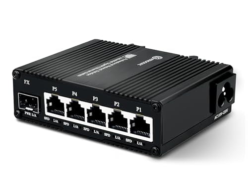 Mini 6 Port Multi-Gigabit Unmanaged Ethernet Switch With 5 X 1.25G Base-T Ports And 1 X 1.25G Sfp Slot Network Switch Compatible With 100/1000Mbps Metal Case Fiber Switch With Power Cord