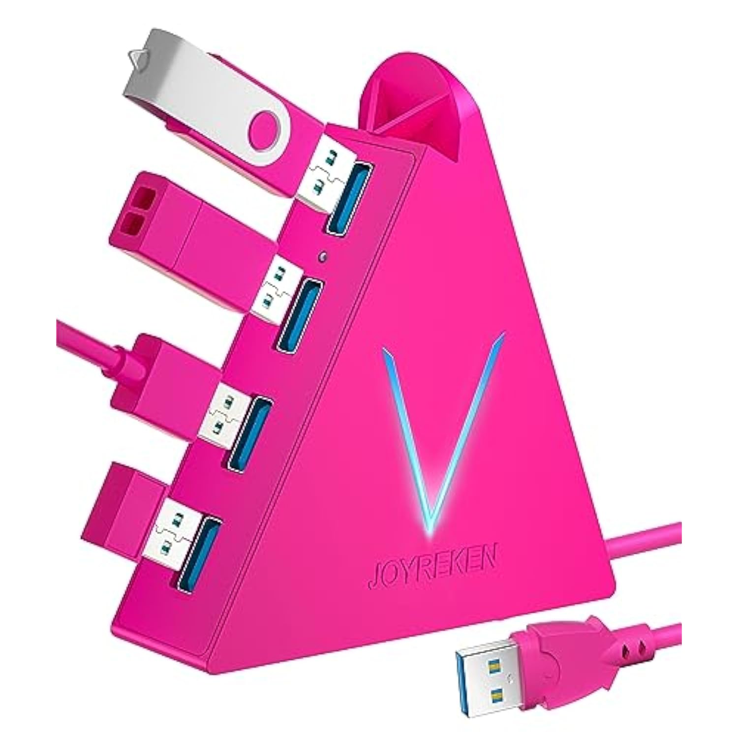 Usb Hub 3.0, 4-Port Usb Splitter For Laptop, Ps4 Keyboard And Mouse Adapter Compatible With Xbox, Pc, Macbook, Surface Pro, Flash Drive, Hdd, Console, Printer, Camera,Keyborad,Mouse, Hot Pink