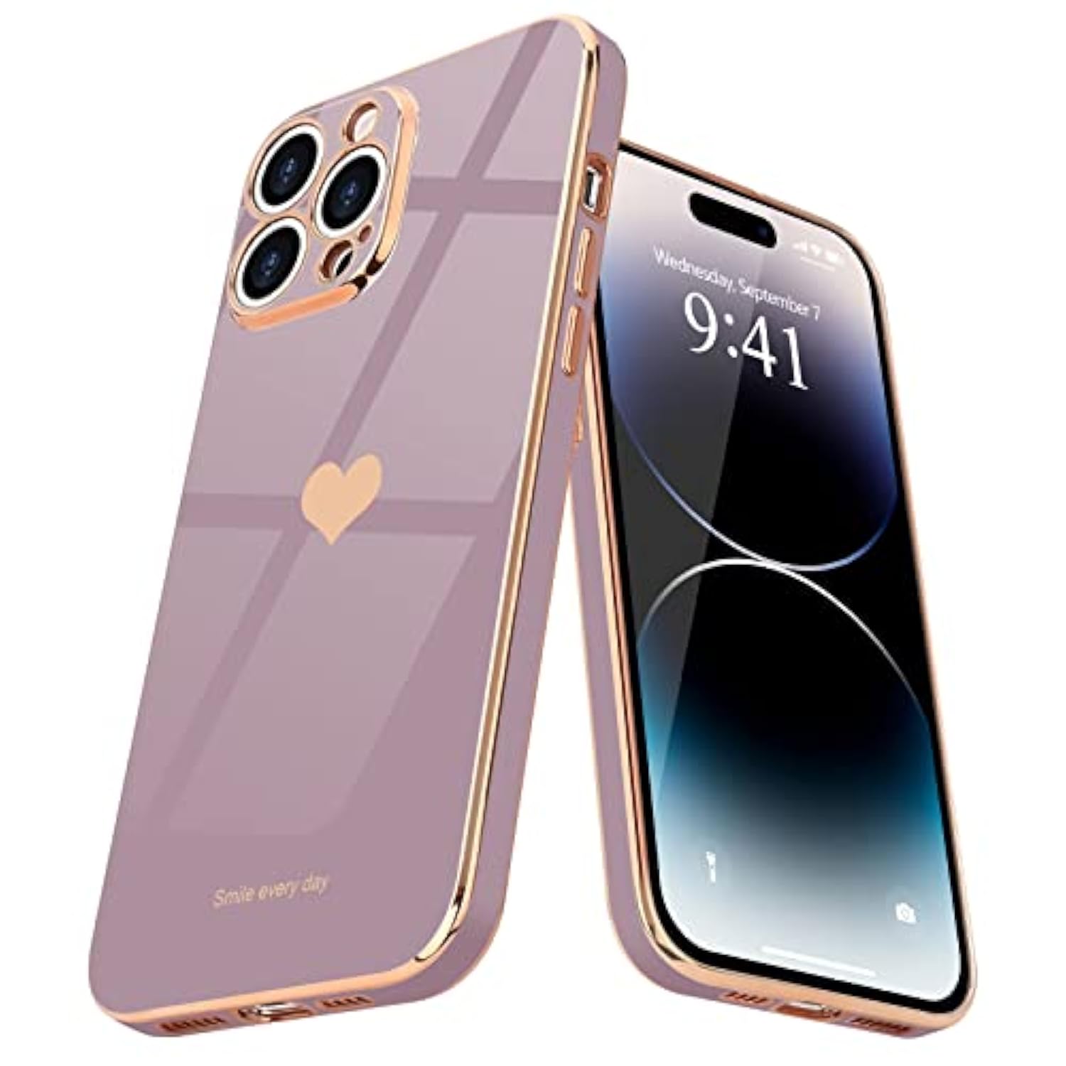 For Iphone 14 Pro Case For Women Girl Cute Love Heart Luxury Plating Soft Bling Back Cover Raised Full Camera Protection Bumper Silicone Shockproof Phone Case For Iphone 14 Pro, Lavender