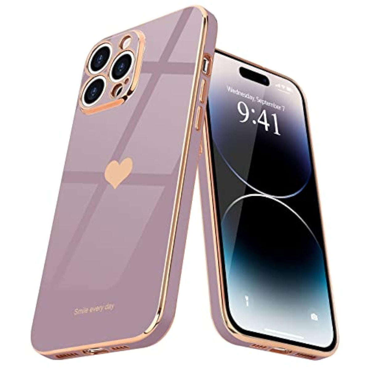 For Iphone 14 Pro Case For Women Girl Cute Love Heart Luxury Plating Soft Bling Back Cover Raised Full Camera Protection Bumper Silicone Shockproof Phone Case For Iphone 14 Pro, Lavender