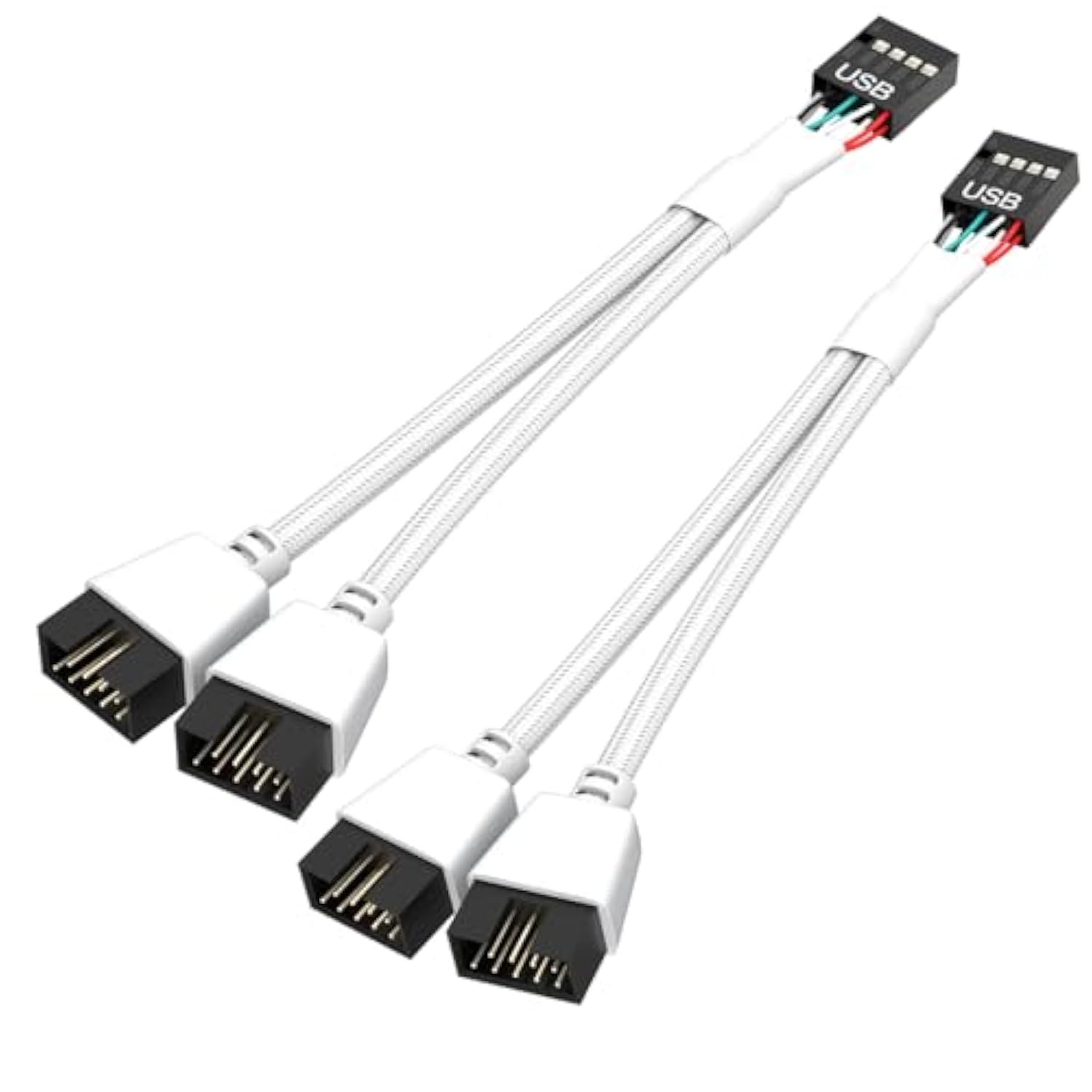 2 Pack Motherboard Usb 2.0 To Dual 9 Pin Extension, Usb Header Splitter For Internal Motherboard (Braided White)
