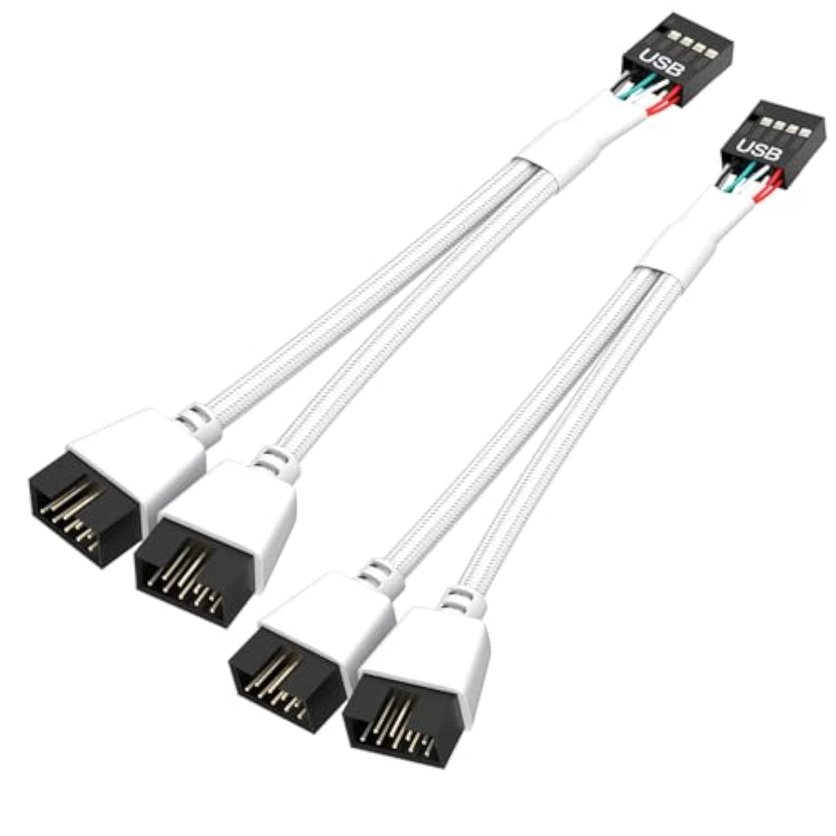 2 Pack Motherboard Usb 2.0 To Dual 9 Pin Extension, Usb Header Splitter For Internal Motherboard (Braided White)