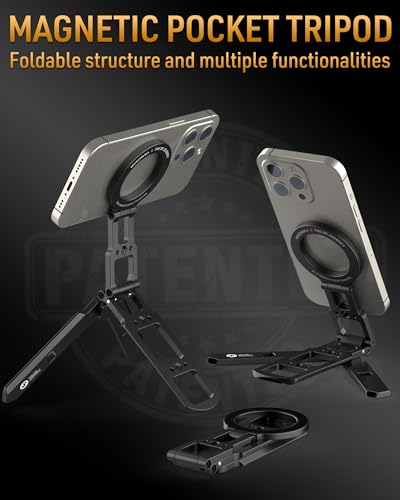 Dual Magnetic Phone Tripod for MagSafe Tripod Foldable Double Magnet Mount Pocket Cell Phone Stand for iPhone 17/16/15 Pro Plus Max Travel Gym