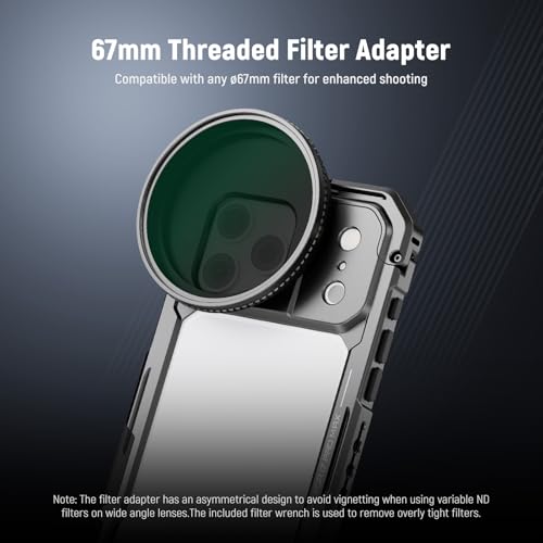 Phone Cage Compatible with iPhone 17 Pro Max, Quick Release Video Rig Stabilizer Accessories with 67mm Filter Ring, 17mm Lens Backplate, T Mount