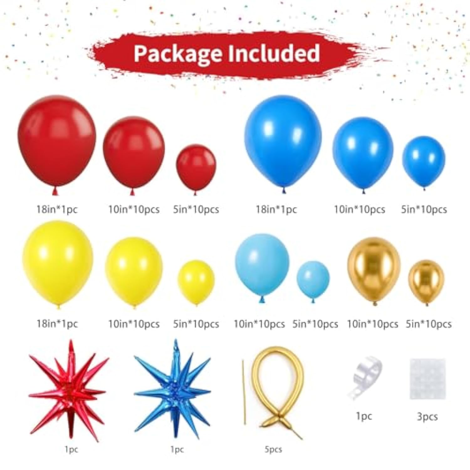 Balloon Arch Kit, Red Blue Yellow Balloons Garland Kit With Explosion Star Foil Balloons For Cartoon Carnival Circus Theme Birthday Party Baby Shower Decorations