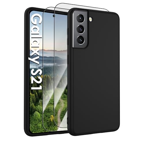 for  Galaxy S21 Case,Liquid Silicone Upgrade [Soft Anti-Scratch Microfiber Lining][2 HD Screen Protector][Full Camera Protection] Shockproof