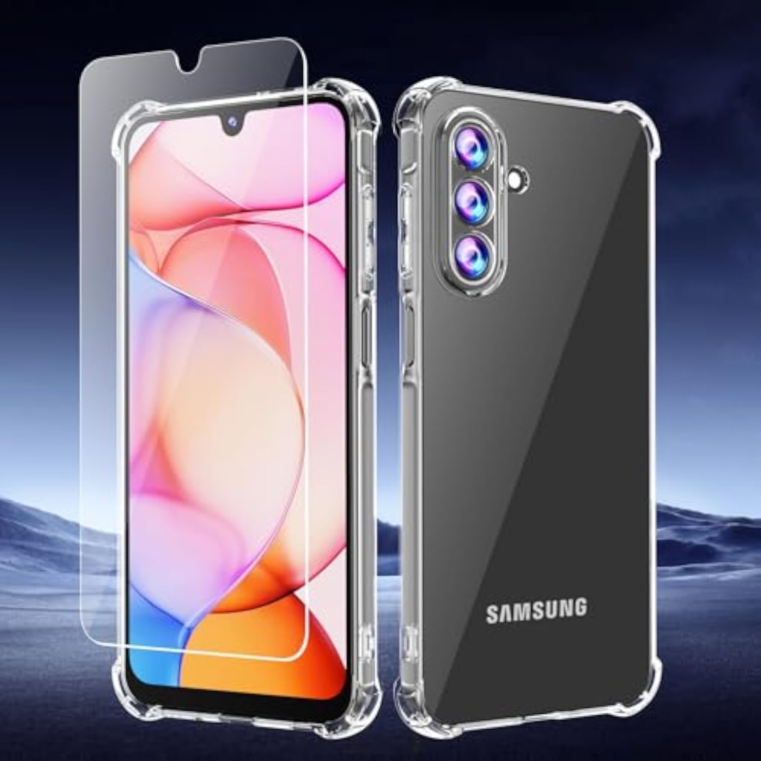 Samsung Galaxy A17 5G Clear Phone Case with Tempered Glass Screen Protector, Soft Flexible TPU Slim Fit Shockproof Phone Cover for Women Men Girls Boys