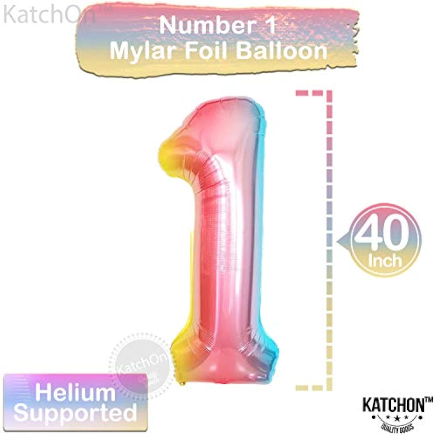 Giant 40 Inch, Rainbow Number 1 Balloons - Number One Balloon For First Birthday | Rainbow 1 Year Old Balloons | First Birthday Decorations