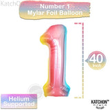 Giant 40 Inch, Rainbow Number 1 Balloons - Number One Balloon For First Birthday | Rainbow 1 Year Old Balloons | First Birthday Decorations